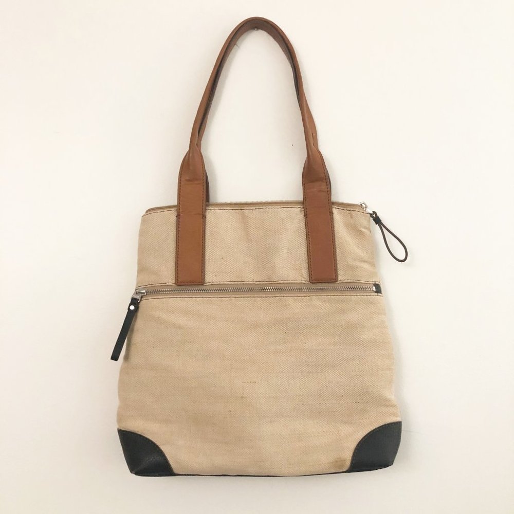 Fossil Canvas Tote with Leather Accents